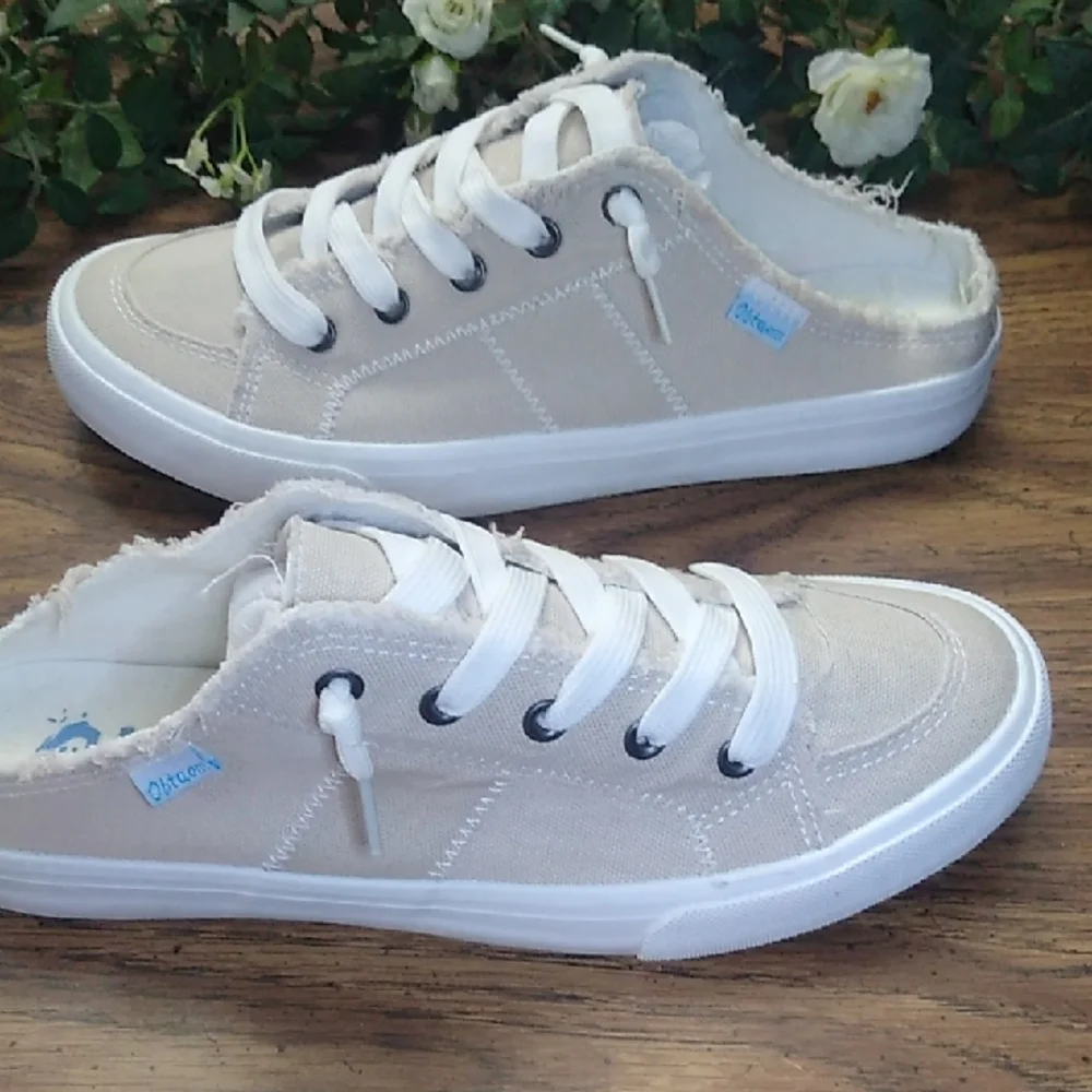 Casual Beige Canvas Mules Size 8 - Picture 4 of 8